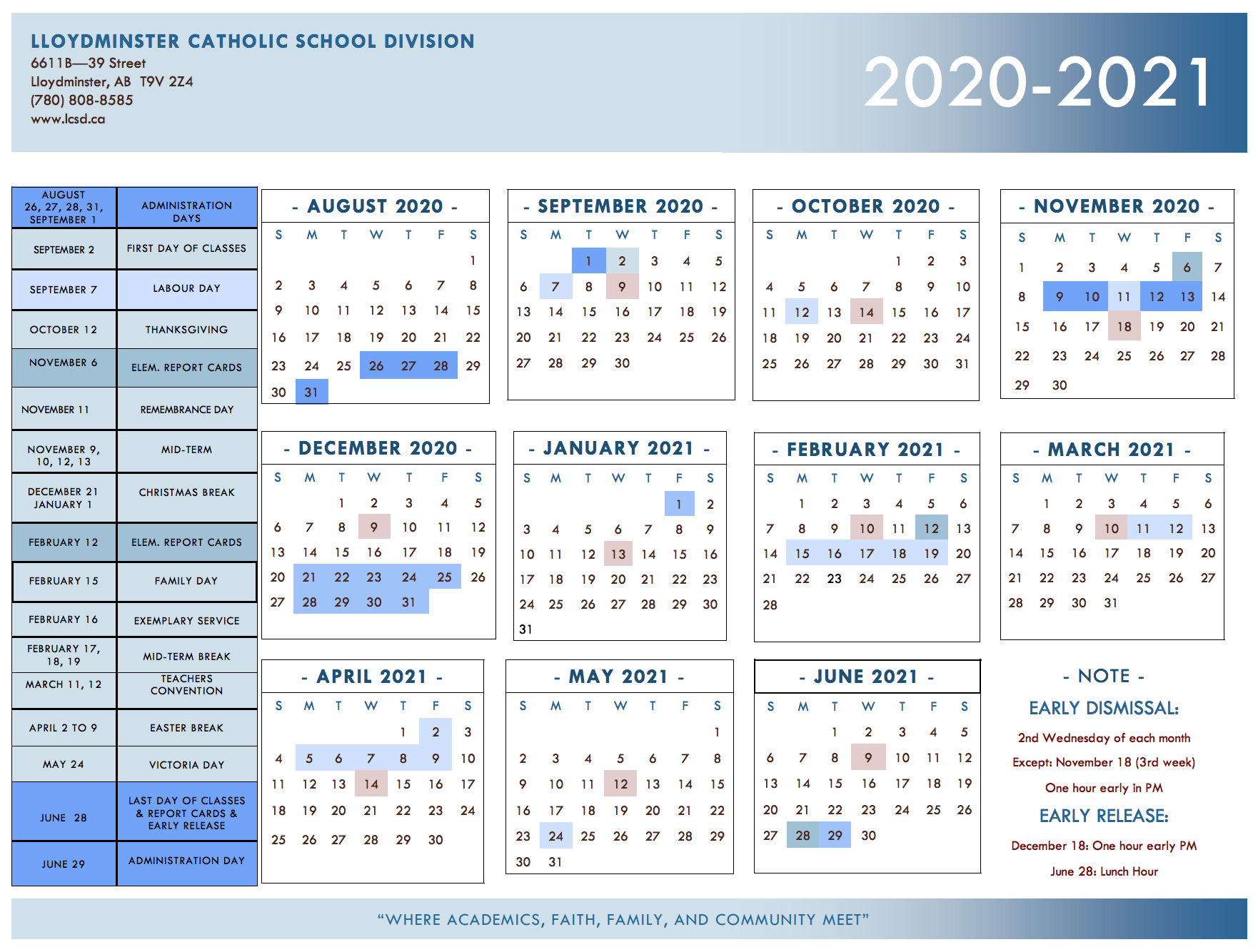Lloydminster Catholic School Division Division Calendar