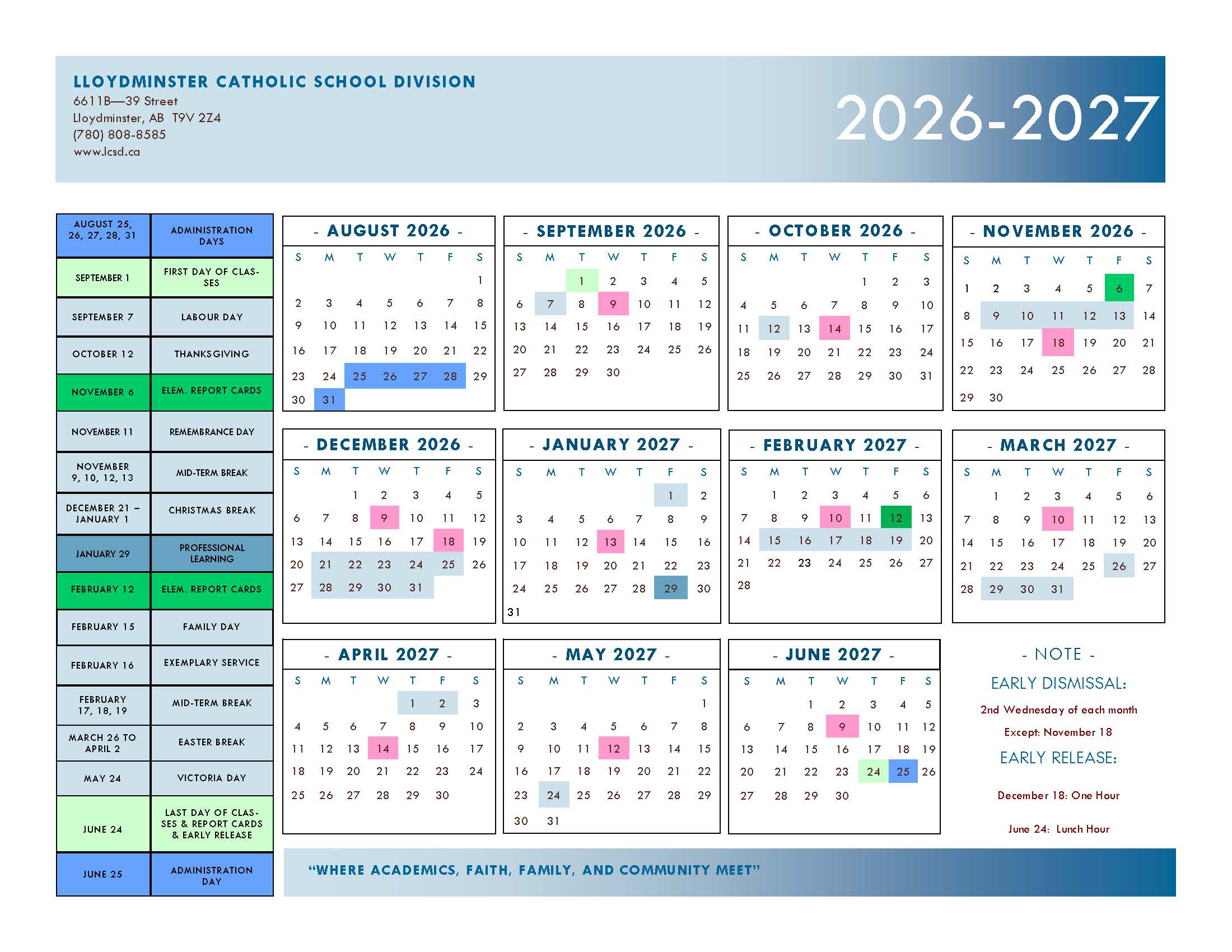 2026 2027 LCSD School Year Calendar